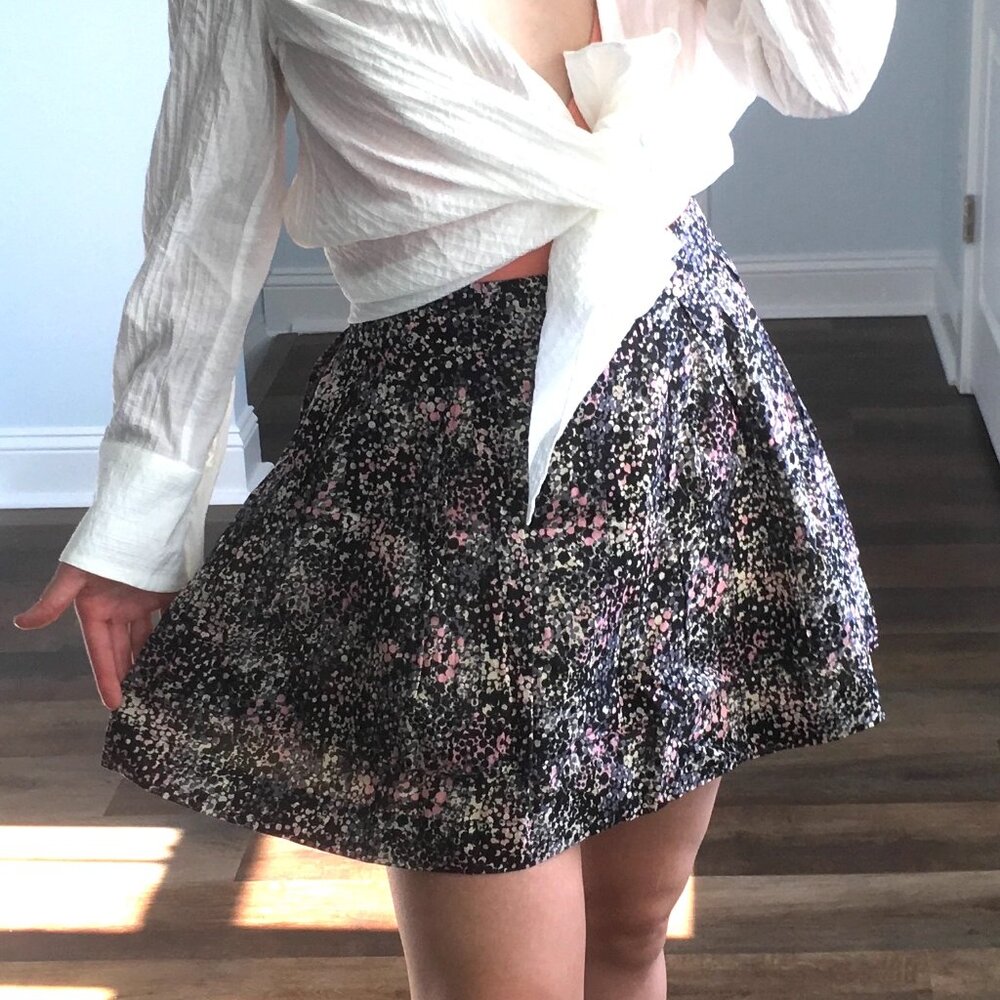 Hinge Skirt High Waisted Dot Abstract Print Flared A Line Mini Cotton Small